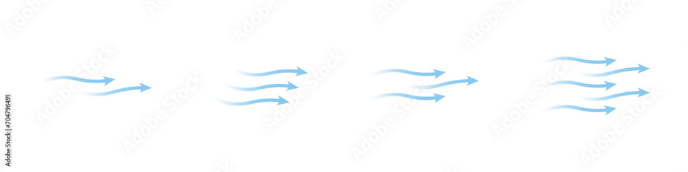 Wind flow arrow direction vector. Air conditioner air flow direction set. Wind flow arrow direction vector. Air conditioner air flow direction set.