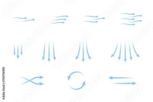 Wind flow arrow direction collection vector. Air conditioner air flow direction set. photo