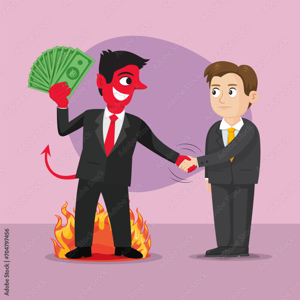 Fototapeta premium Businessman and make a deal demon. Concept of deal with devil.illustration vector eps10 cartoon.