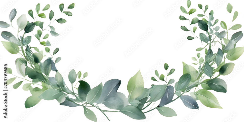 Watercolor wreath with green eucalyptus leaves and branches Watercolor wreath with green eucalyptus leaves and branches