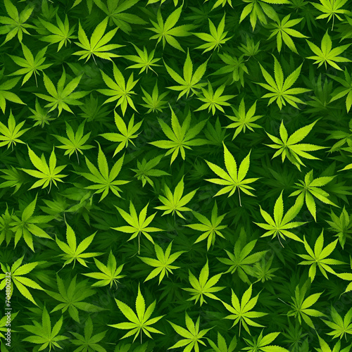 Bright green marijuana cannabis leaves and forest green background © Mathew