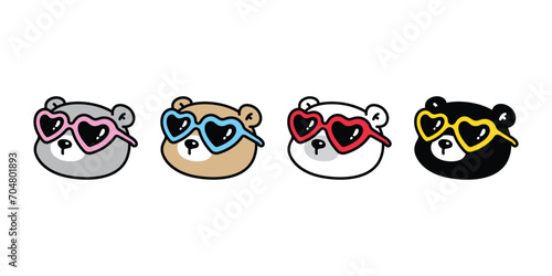Bear polar icon sunglasses heart valentine face head vector pet character cartoon symbol tattoo illustration clip art isolated design
