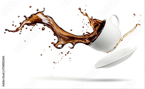 Cup of spilling coffee creating splash