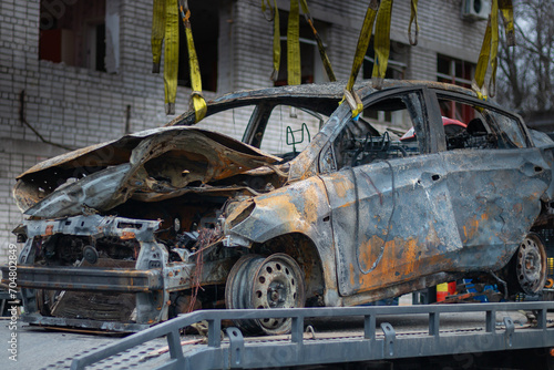 Dnepr  Ukraine     January 6  Russian drones attacked the Dnieper. Burnt and damaged cars in the Dnieper. Utility services clean up the aftermath of the attack on the city.