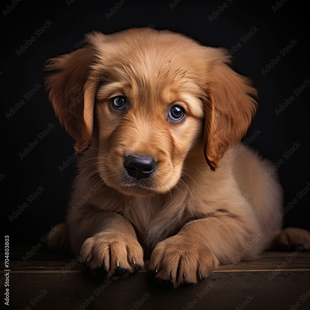 small golden retriever puppy in a dark room small golden retriever puppy in a dark room