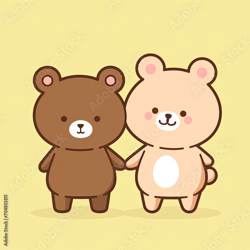 Two Bear Friends, Cute Kawaii Friendship Graphic