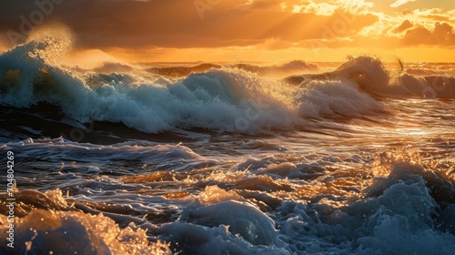  the sun shines through the clouds over the ocean as waves crash in front of a body of water on a cloudy day.
