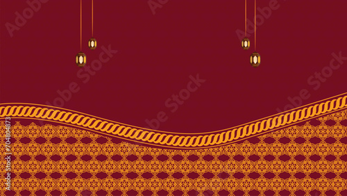 Islamic maroon Background with Geometric pattern and Beautiful Ornament with Lanterns,Luxury Background