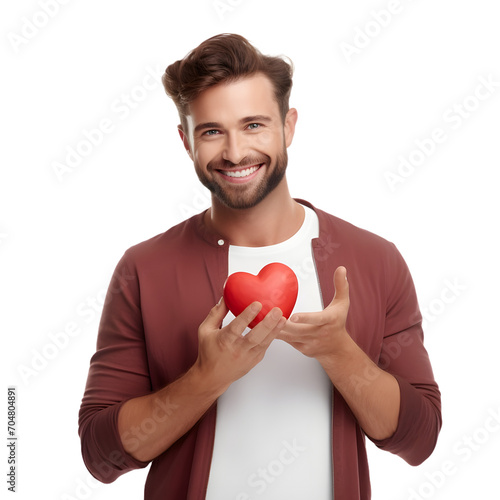 Man Holding A Valentine Heart Isolated On Transparant Background © Rax Qiu