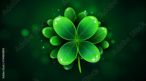St. Patrick's day 2023 green shamrock clover on sparkly green background wallpaper backdrop. March 17, Saint Patty's Irish Pub celebration party. . ai generative