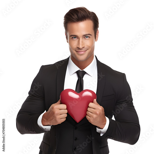 Man Holding A Valentine Heart Isolated On Transparant Background © Rax Qiu
