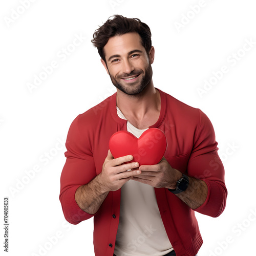 Man Holding A Valentine Heart Isolated On Transparant Background