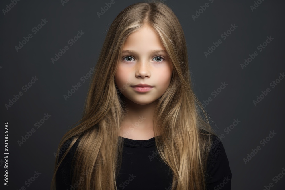 Portrait of a beautiful little girl with long hair on a dark background Portrait of a beautiful little girl with long hair on a dark background