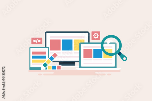 Responsive web design and development conceptual vector illustration banner.