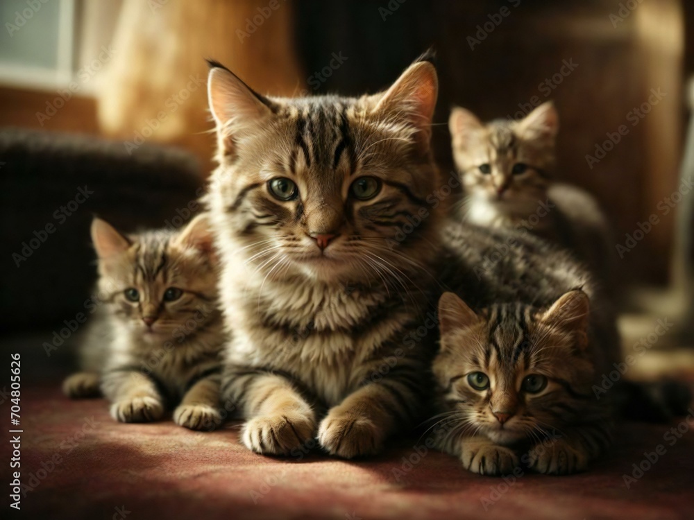 Cat and kittens Generative AI Cat and kittens Generative AI