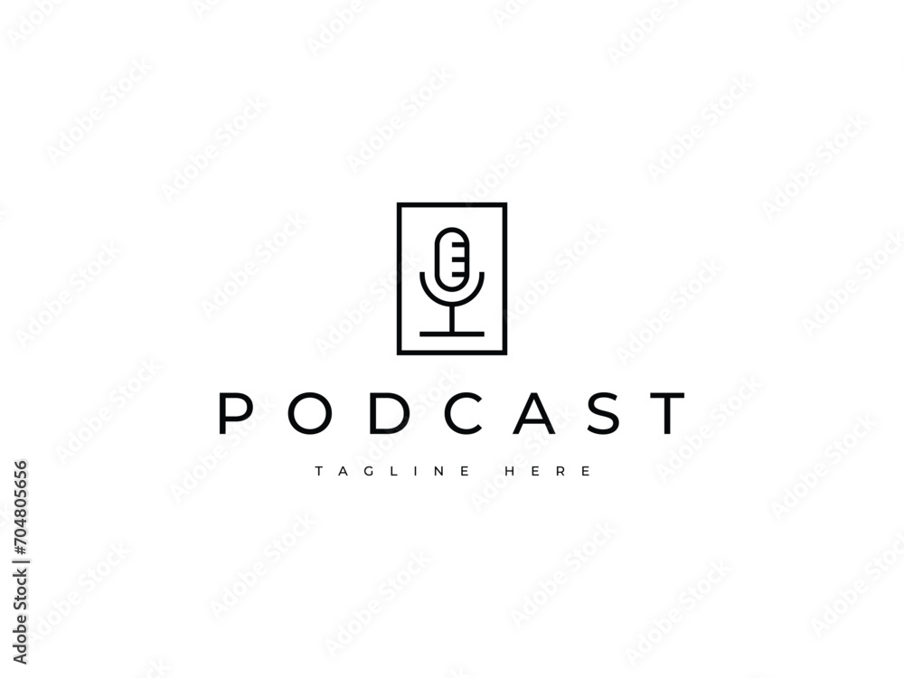 minimal microphone with a square line logo design. podcast, music, comedy, radio logo. minimal microphone with a square line logo design. podcast, music, comedy, radio logo.