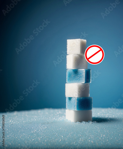 Stop sign on the sugar, warned that the sugar too much will make unhealthy nutrition, obesity, diabetes, dental care and much more. photo