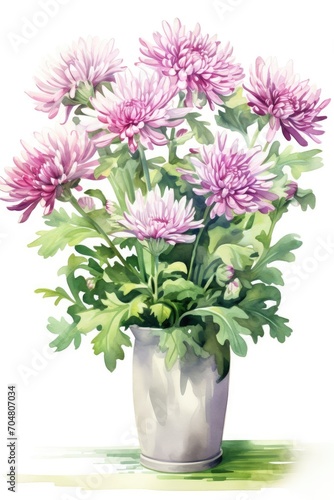 Wallpaper Mural Chrysanthemum in a flower pot on a white watercolor background Torontodigital.ca