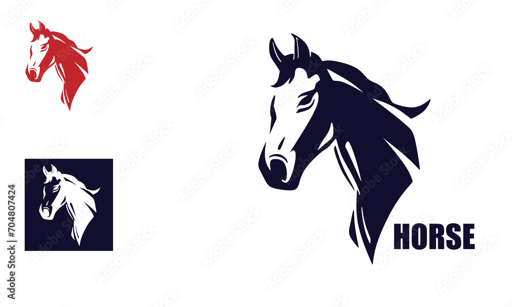 Fototapeta premium BIG AND STRONG HORSE HEAD LOGO, silhouette of happy and smart horse face vector illustrations