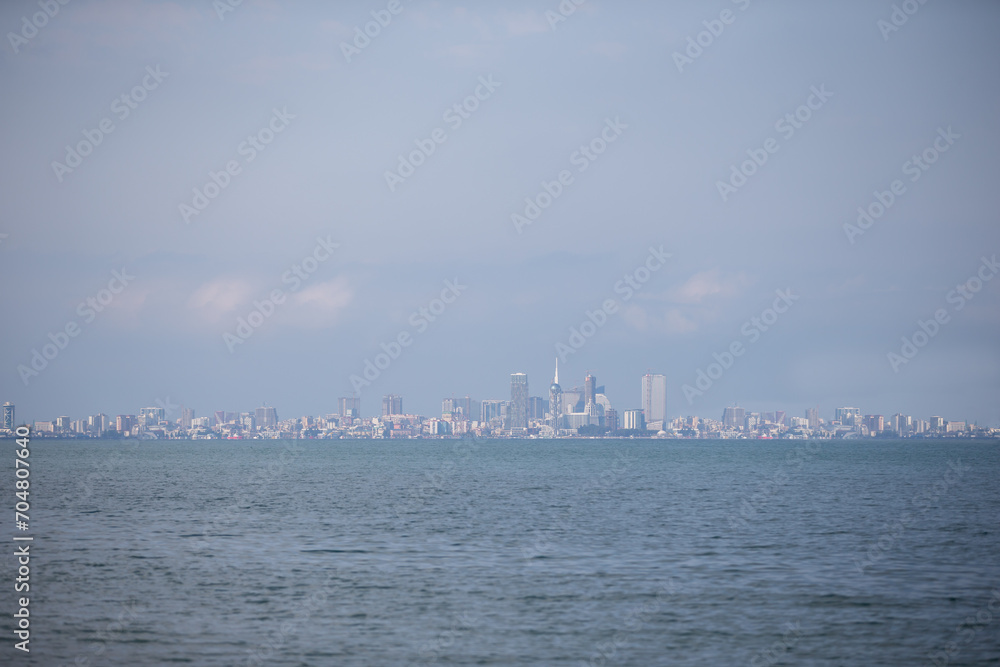Panorama of the modern city of Batumi from the sea.