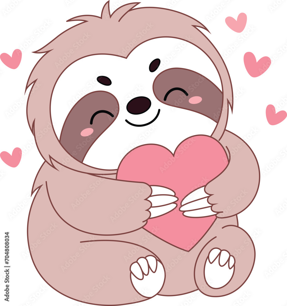 Fototapeta premium Cute sloth with heart illustration. Animal clipart to create worksheets 