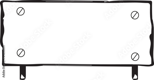 illustration of wooden plaque with four nails Blank white background