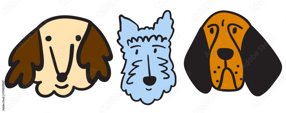 Obraz premium Cute dog faces. Flat design. Vector isolated illustrations on white background.