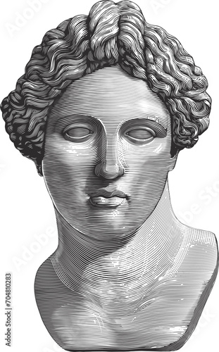 Portrait of Apollo in vintage engraving style