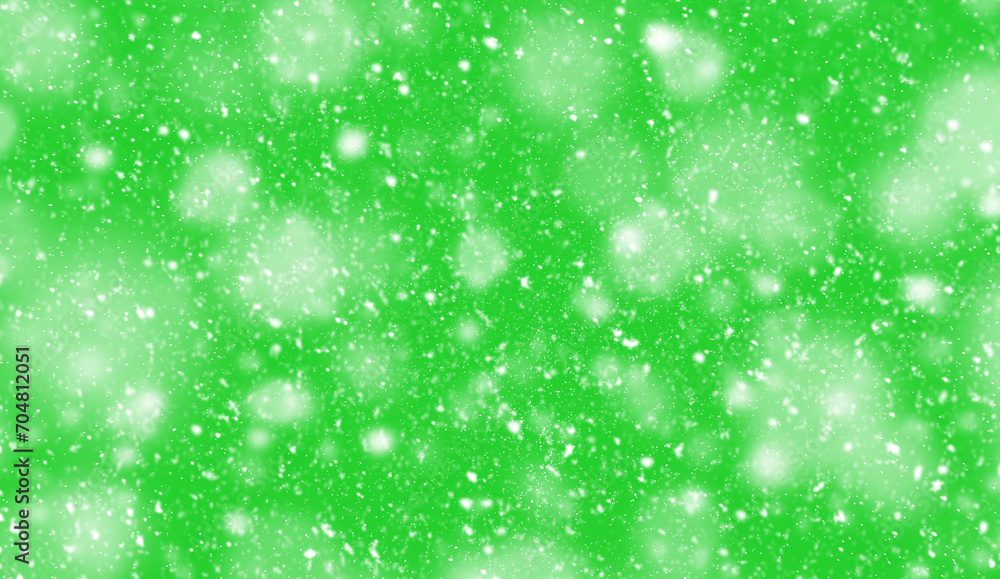 Falling snow on a green background. Snowfall, dust or fluff concept. Template for copy and paste. Illustration image. 3D rendering Falling snow on a green background. Snowfall, dust or fluff concept. Template for copy and paste. Illustration image. 3D rendering