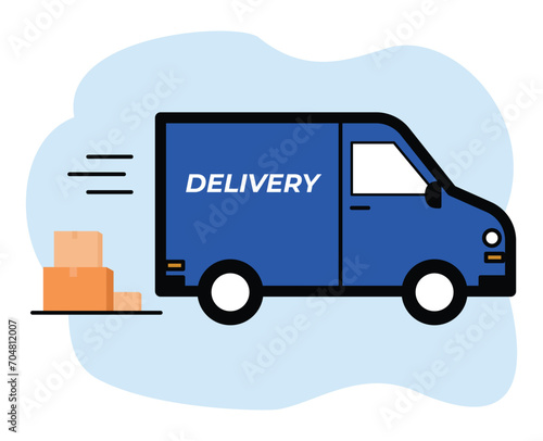 
delivery truck and parcel or The Courier Brought The Parcel By Truck