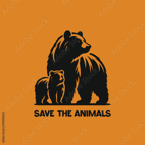 Save the animals bear and cub silhouette illustration