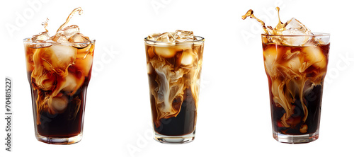 Set of iced coffee on isolated white background