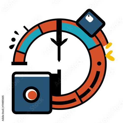 Modern icons of time and aviation with unique colors and shapes.