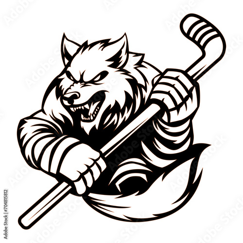 angry wolf. hockey team logo. wolf mascot, emblem of a wolf on a white background. wolf vector illustration. black-and-white version.