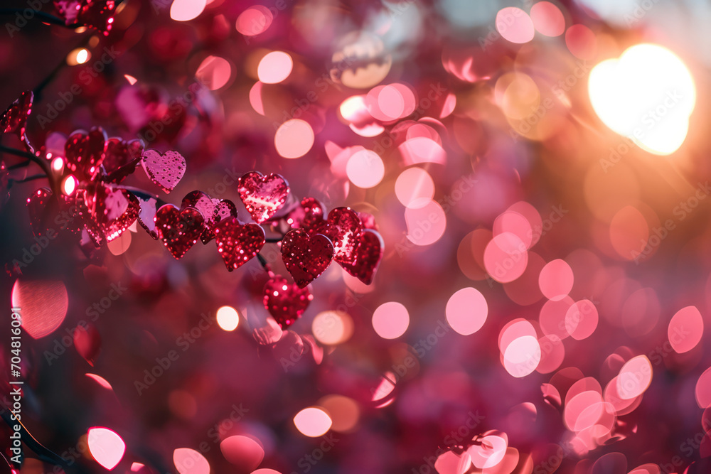 Light pink bokeh valentine background, Abstract background with pink hearts bokeh, Valentine's Day