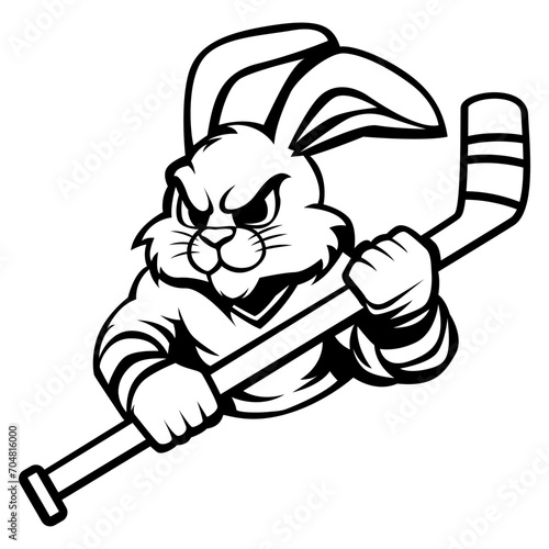 angry rabbit. hockey team logo. rabbit mascot, emblem of a rabbit on a white background. rabbit vector illustration. black-and-white version