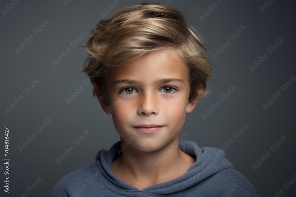 Portrait of a cute little boy with blond hair, isolated on grey background Portrait of a cute little boy with blond hair, isolated on grey background
