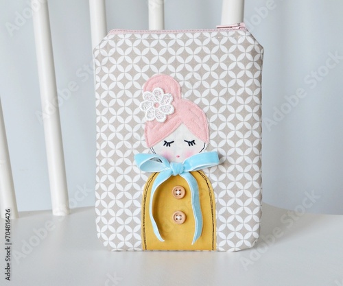 Lovely handmade zipper pouch with cute doll applique 