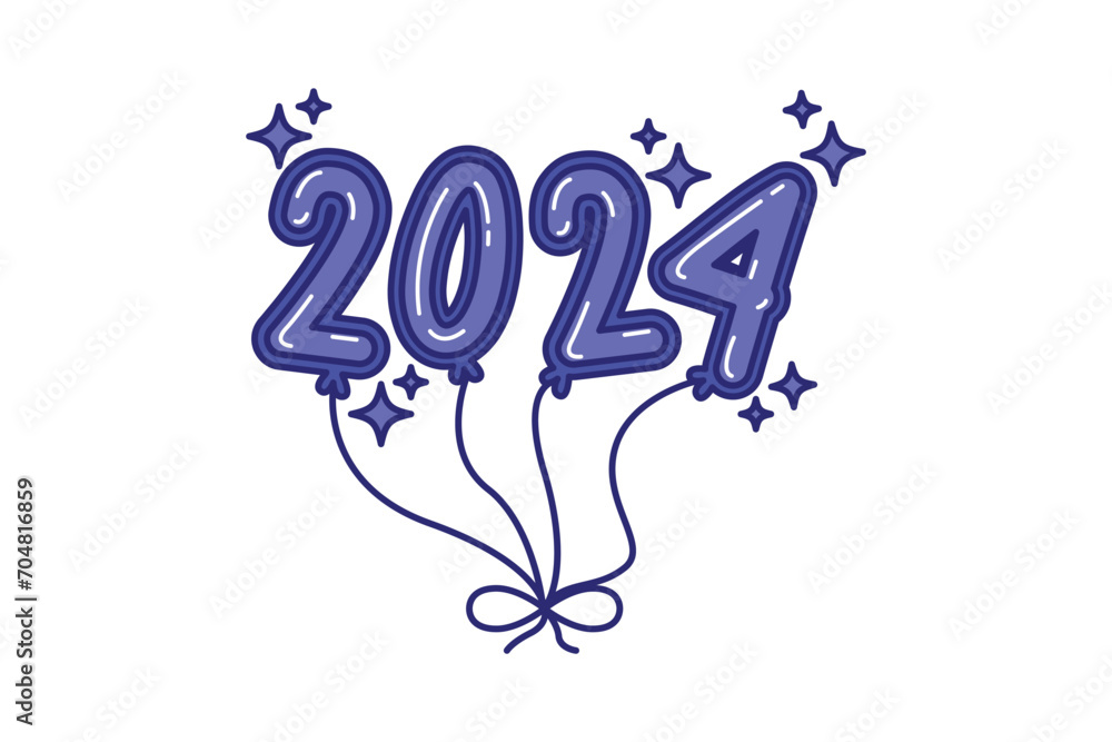 New Year 2024 Balloon Sticker Design Stock Vector Adobe Stock