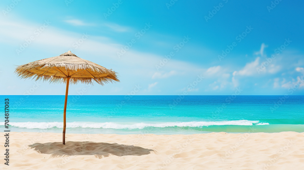 Art summer holiday on tropical sea sandy beach background , with empty copy space