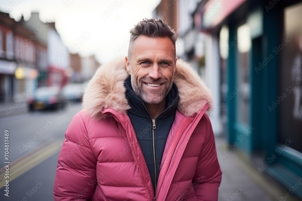 Portrait of a handsome man in winter jacket standing in a street Portrait of a handsome man in winter jacket standing in a street