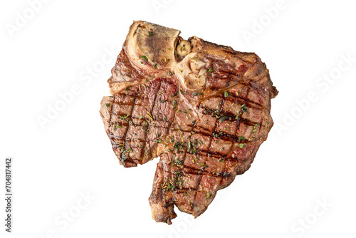 Top view of T-Bone Steak on white background