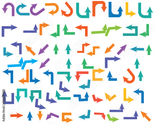 Way direction arrow sign. Way sign. Colorfull Infographic arrow elements design with arrow shape. Road navigation arrows. Driving direction mark, location point crossroad. Way direction arrow signs