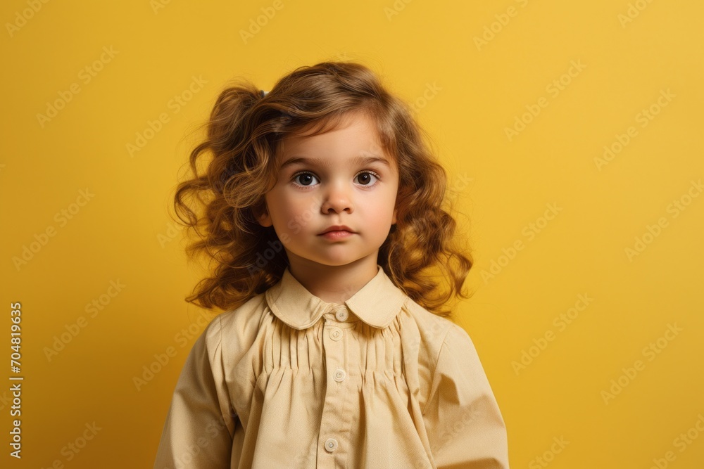 Portrait of a cute little girl with curly hair on a yellow background Portrait of a cute little girl with curly hair on a yellow background