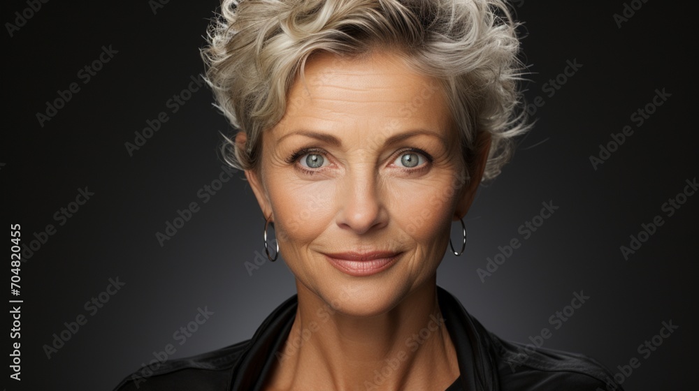 The beautiful face of a 50 year old woman is youthful