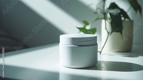 Matte white cylindrical skincare container, soft-touch finish, empty.