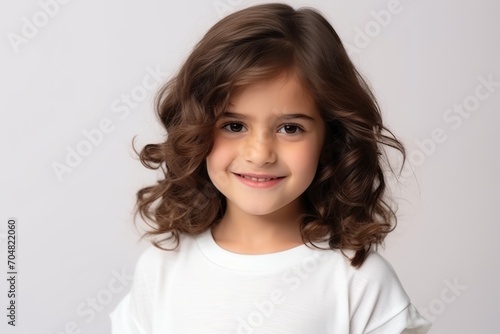 Portrait of a cute little girl with long curly hair, studio shot © Inigo