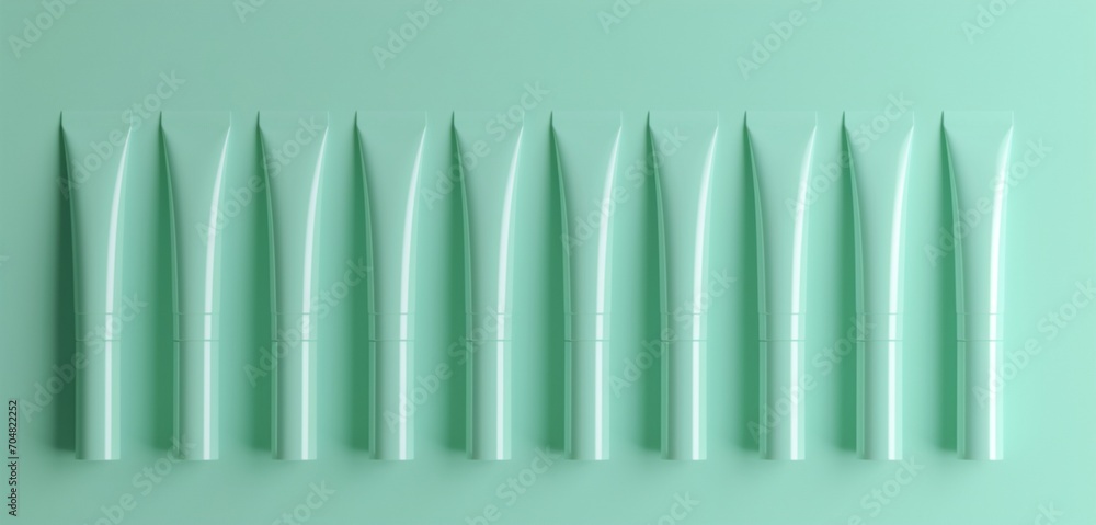 Mint green allure, ten empty tubes, minimalist perfection. Mint green allure, ten empty tubes, minimalist perfection.