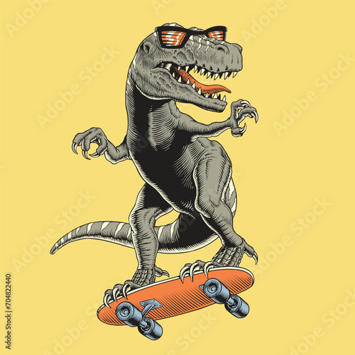 Funny skater dinosaur having fun