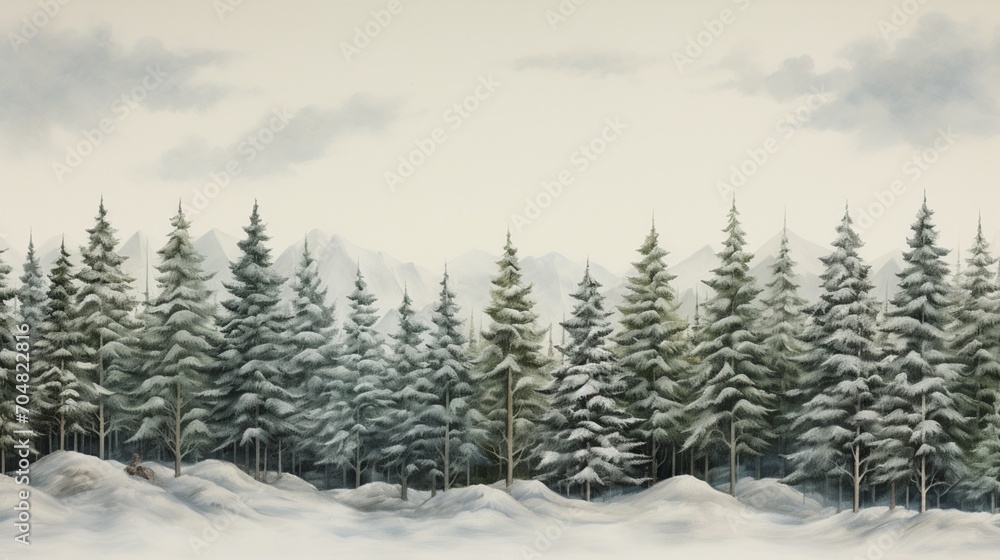 A stand of evergreen trees covered in snow, depicting the serene beauty of a winter landscape and the resilience of nature.